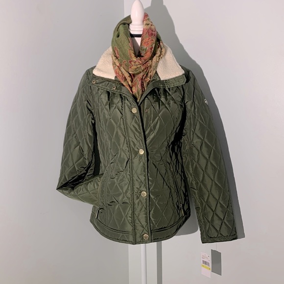 MICHAEL KORS Women's Quilted Jacket Size M. Olive Green Faux Fur Sherpa … - Picture 1 of 11